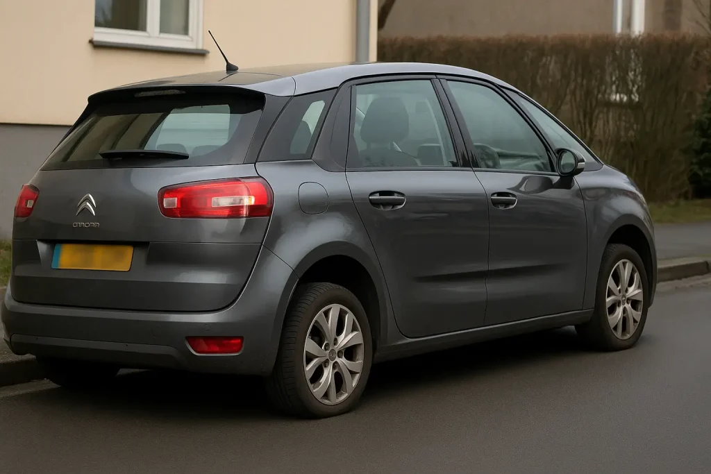 Citroën C4 Picasso vu de l’arrière avec suspicion de défaillance de suspension pneumatique