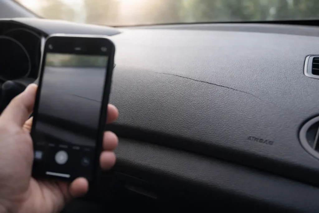 Vérification de la fissure du tableau de bord près de l’airbag avant le contrôle technique