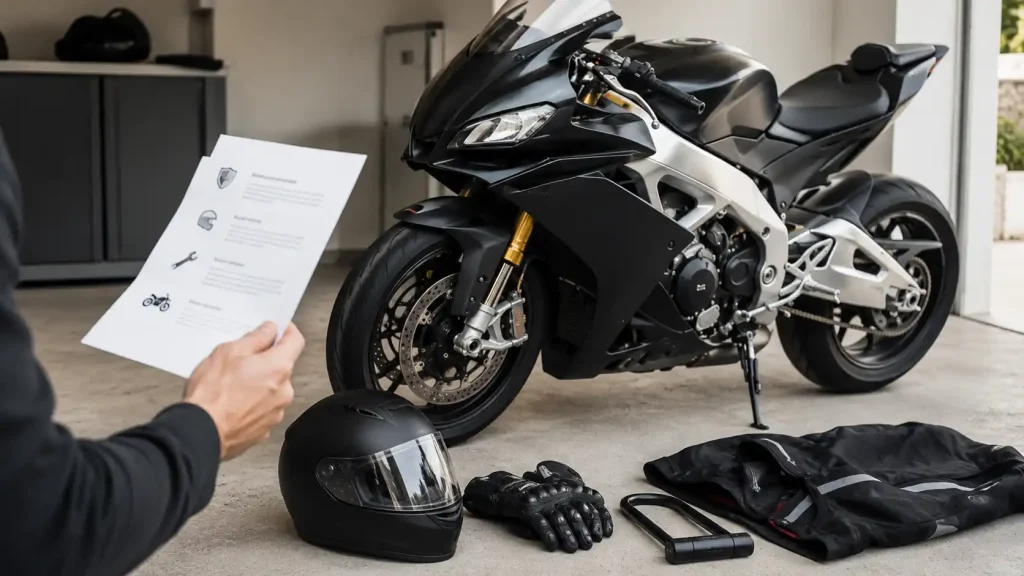 Casque, antivol et équipement à vérifier avant d’assurer une moto type Aprilia