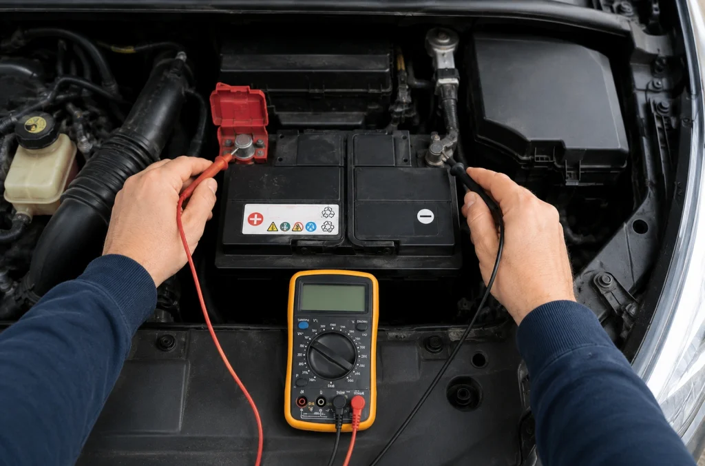 Contrôle de la batterie d’une citadine après plusieurs alertes au démarrage