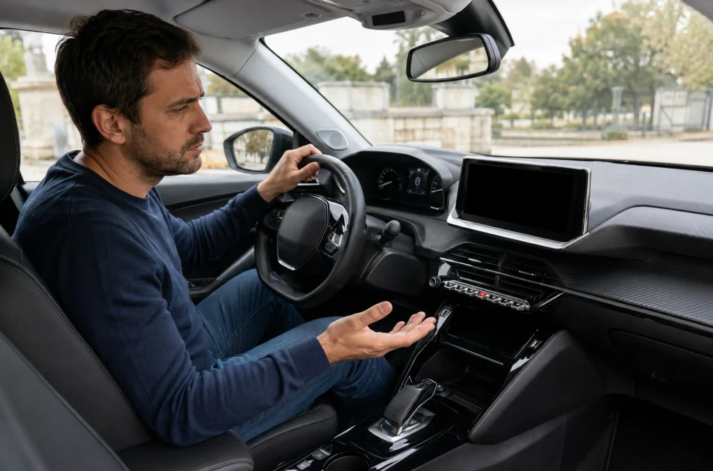 Écran central d’une Peugeot 2008 restant noir au démarrage