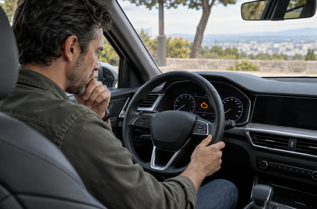 Conducteur observant une alerte de propulsion sur le tableau de bord de son Audi