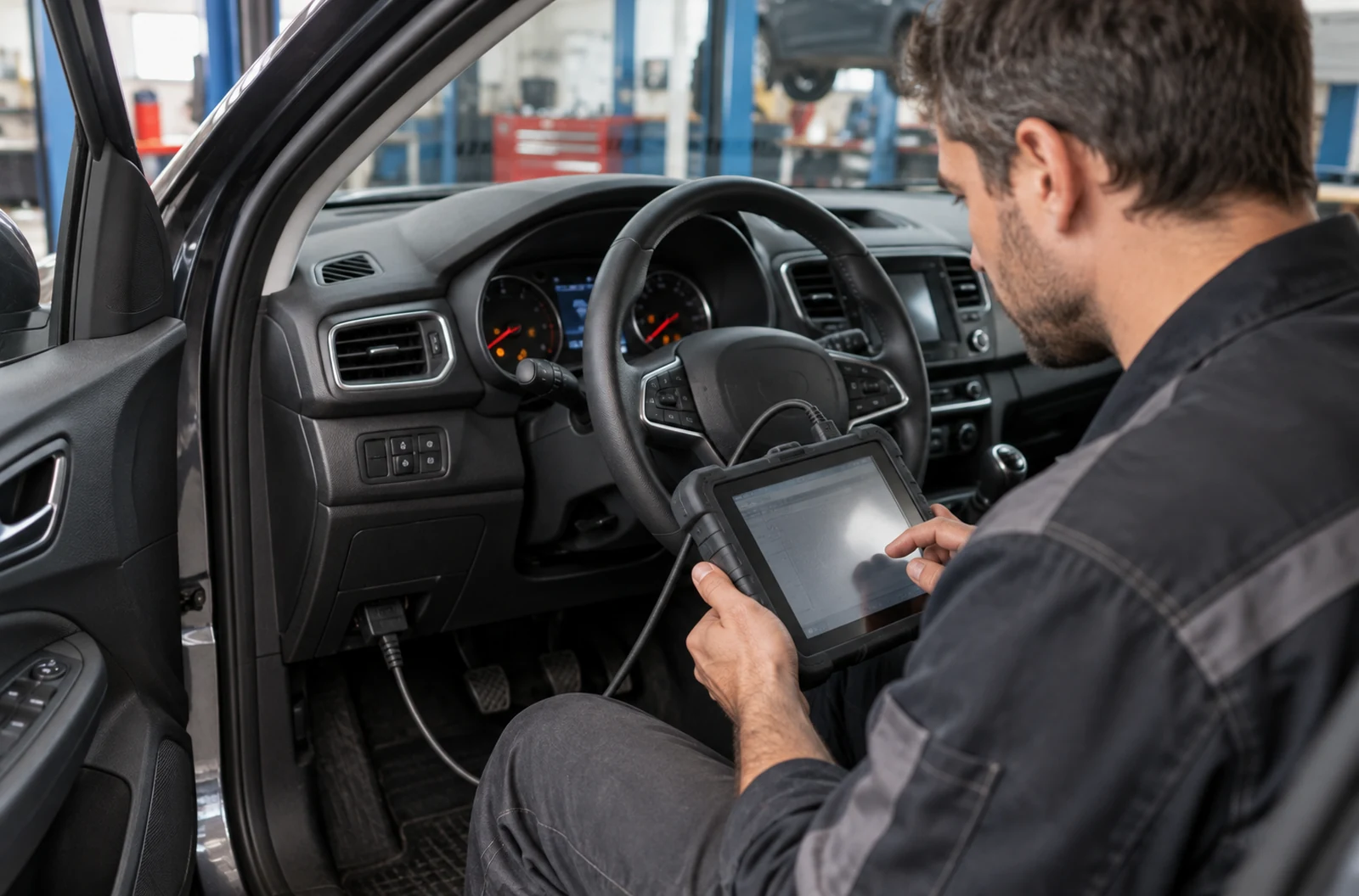 Diagnostic électronique réalisé sur une voiture après une alerte antipollution